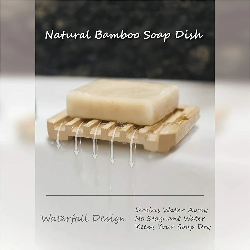 Bamboo Soap Dish Rustic Bar Soap or Sponge Holder Elevated Drainage Design